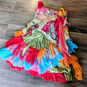 Colorful festival Boho Tulle Gypsy wrap lace Layer floral boho maxi skirt M L XL